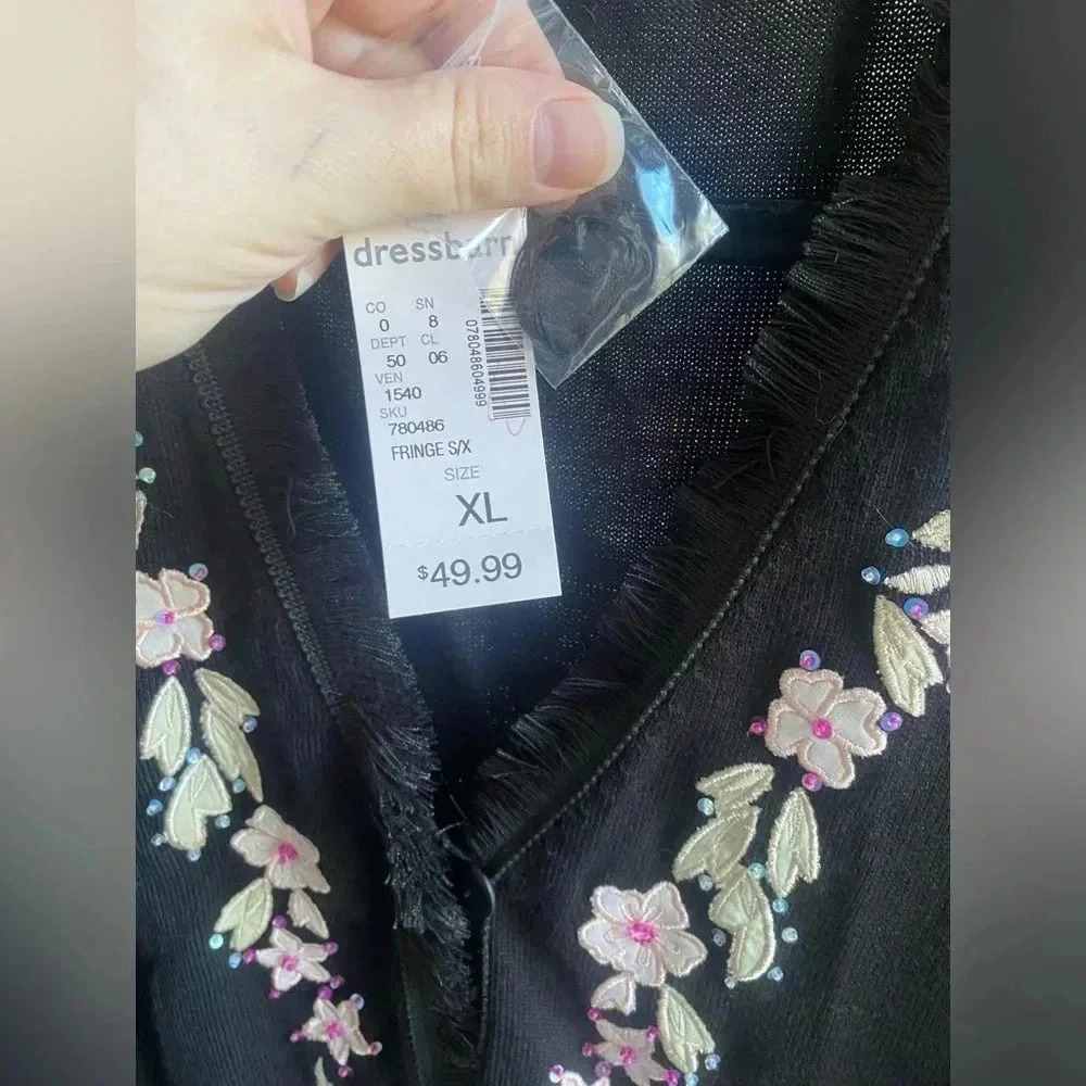 Vintage Dress Barn flower and fringe cardigan sweater - Picture 3 of 10